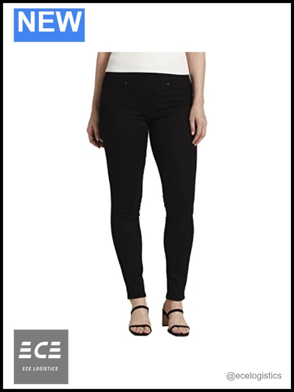 Mid Rise Pull On Skinny Jeans Faux Fly 5 Pocket Stretch Comfort